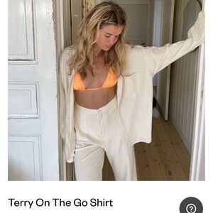 Djerf Avenue Terry On The Go Shirt Large Cream Organic Cotton Terry